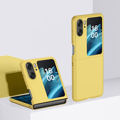 Funda Dura Plastico Rigida Carcasa Mate Frontal y Trasera 360 Grados BH2 para Oppo Find N2 Flip 5G Amarillo