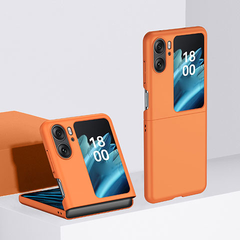 Funda Dura Plastico Rigida Carcasa Mate Frontal y Trasera 360 Grados BH2 para Oppo Find N2 Flip 5G Naranja