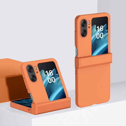 Funda Dura Plastico Rigida Carcasa Mate Frontal y Trasera 360 Grados BH3 para Oppo Find N2 Flip 5G Naranja