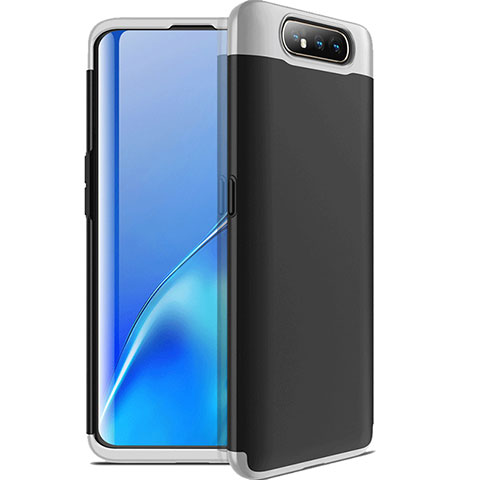 Funda Dura Plastico Rigida Carcasa Mate Frontal y Trasera 360 Grados C01 para Samsung Galaxy A80 Plata y Negro