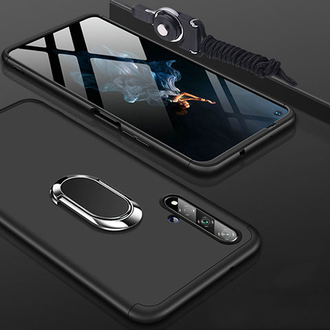 Funda Dura Plastico Rigida Carcasa Mate Frontal y Trasera 360 Grados con Anillo de dedo Soporte para Huawei Honor 20S Negro