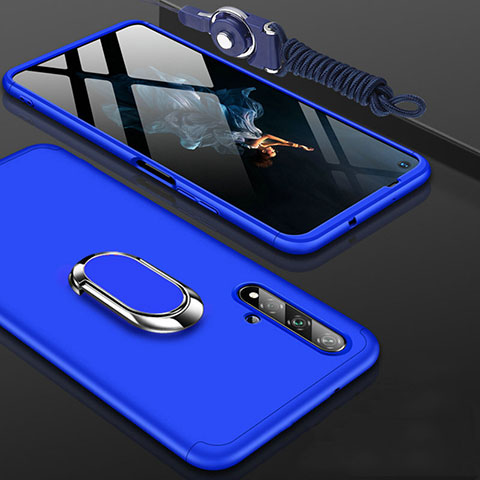 Funda Dura Plastico Rigida Carcasa Mate Frontal y Trasera 360 Grados con Anillo de dedo Soporte para Huawei Nova 5T Azul