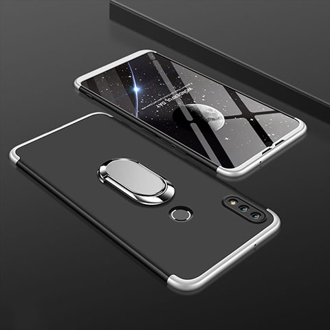 Funda Dura Plastico Rigida Carcasa Mate Frontal y Trasera 360 Grados con Anillo de dedo Soporte para Huawei Y9 (2019) Plata