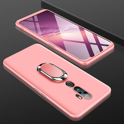 Funda Dura Plastico Rigida Carcasa Mate Frontal y Trasera 360 Grados con Anillo de dedo Soporte para Oppo A11 Oro Rosa