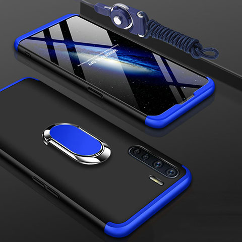 Funda Dura Plastico Rigida Carcasa Mate Frontal y Trasera 360 Grados con Anillo de dedo Soporte para Oppo A91 Azul y Negro