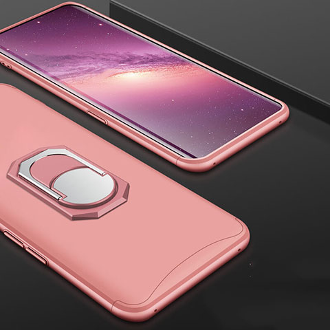 Funda Dura Plastico Rigida Carcasa Mate Frontal y Trasera 360 Grados con Anillo de dedo Soporte para Oppo Find X Oro Rosa