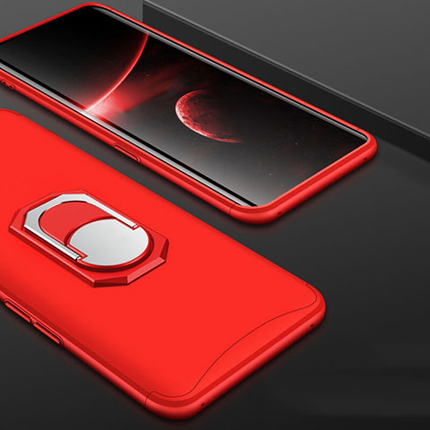 Funda Dura Plastico Rigida Carcasa Mate Frontal y Trasera 360 Grados con Anillo de dedo Soporte para Oppo Find X Super Flash Edition Rojo