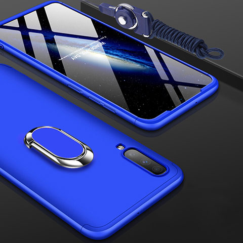 Funda Dura Plastico Rigida Carcasa Mate Frontal y Trasera 360 Grados con Anillo de dedo Soporte para Samsung Galaxy A90 5G Azul