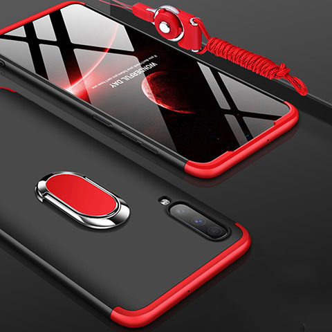 Funda Dura Plastico Rigida Carcasa Mate Frontal y Trasera 360 Grados con Anillo de dedo Soporte para Samsung Galaxy A90 5G Rojo y Negro