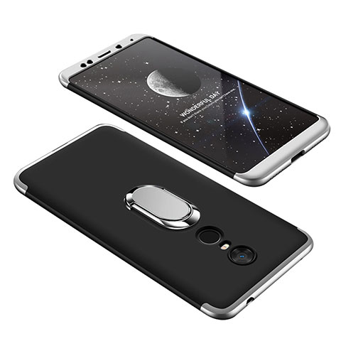 Funda Dura Plastico Rigida Carcasa Mate Frontal y Trasera 360 Grados con Anillo de dedo Soporte para Xiaomi Redmi 5 Plus Plata