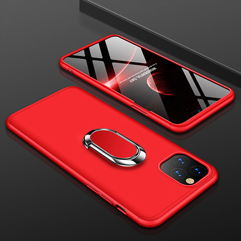 Funda Dura Plastico Rigida Carcasa Mate Frontal y Trasera 360 Grados con Anillo de dedo Soporte R01 para Apple iPhone 11 Pro Rojo