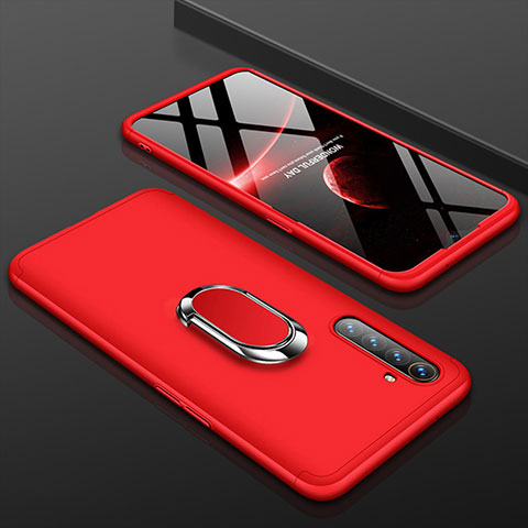 Funda Dura Plastico Rigida Carcasa Mate Frontal y Trasera 360 Grados con Anillo de dedo Soporte R01 para Oppo K5 Rojo