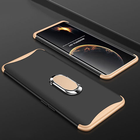 Funda Dura Plastico Rigida Carcasa Mate Frontal y Trasera 360 Grados con Anillo de dedo Soporte S01 para Oppo Find X Oro y Negro