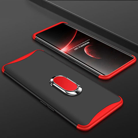 Funda Dura Plastico Rigida Carcasa Mate Frontal y Trasera 360 Grados con Anillo de dedo Soporte S01 para Oppo Find X Rojo y Negro