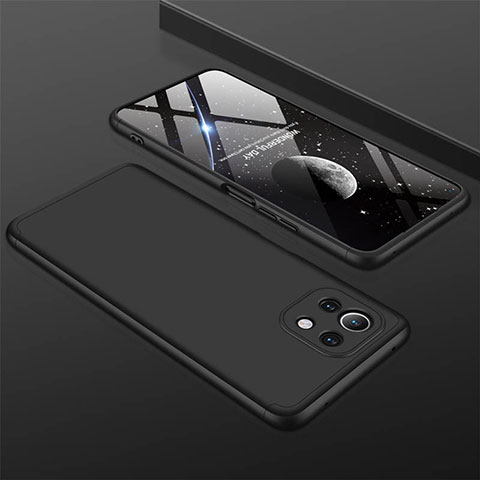 Funda Dura Plastico Rigida Carcasa Mate Frontal y Trasera 360 Grados P01 para Xiaomi Mi 11 Lite 4G Negro