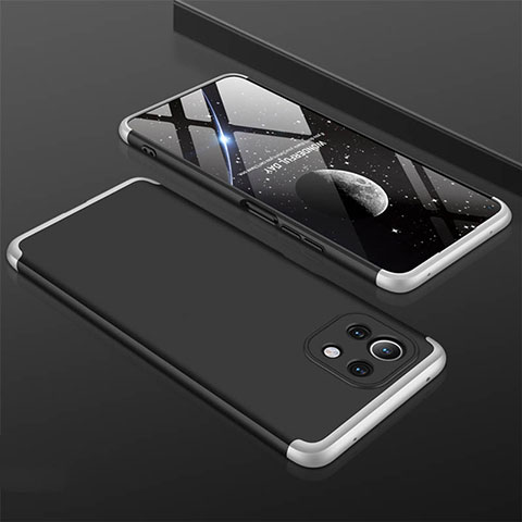 Funda Dura Plastico Rigida Carcasa Mate Frontal y Trasera 360 Grados P01 para Xiaomi Mi 11 Lite 5G NE Plata y Negro