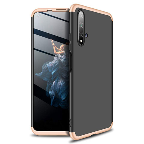 Funda Dura Plastico Rigida Carcasa Mate Frontal y Trasera 360 Grados P02 para Huawei Honor 20 Oro y Negro