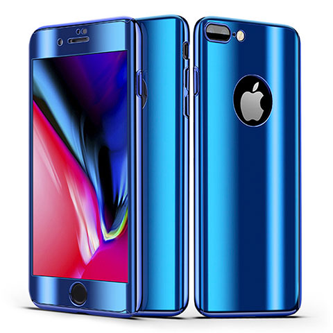 Funda Dura Plastico Rigida Carcasa Mate Frontal y Trasera 360 Grados para Apple iPhone 7 Plus Azul