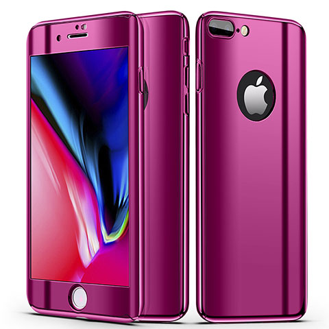 Funda Dura Plastico Rigida Carcasa Mate Frontal y Trasera 360 Grados para Apple iPhone 7 Plus Morado