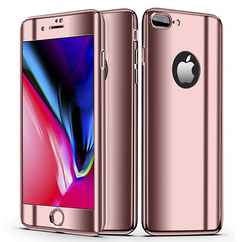 Funda Dura Plastico Rigida Carcasa Mate Frontal y Trasera 360 Grados para Apple iPhone 7 Plus Oro Rosa