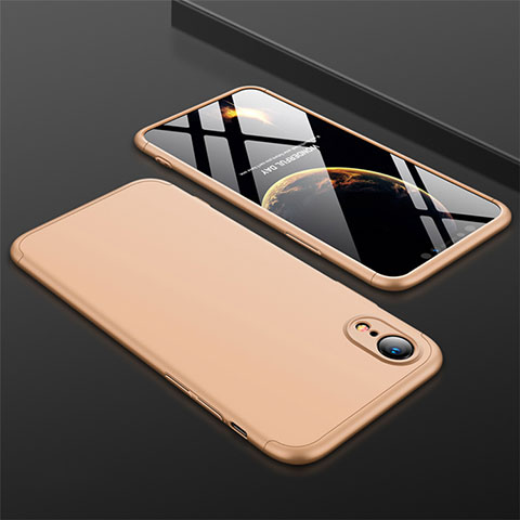 Funda Dura Plastico Rigida Carcasa Mate Frontal y Trasera 360 Grados para Apple iPhone XR Oro