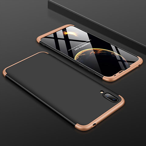 Funda Dura Plastico Rigida Carcasa Mate Frontal y Trasera 360 Grados para Huawei Y7 (2019) Oro y Negro