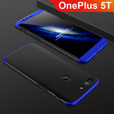 Funda Dura Plastico Rigida Carcasa Mate Frontal y Trasera 360 Grados para OnePlus 5T A5010 Azul y Negro