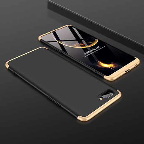 Funda Dura Plastico Rigida Carcasa Mate Frontal y Trasera 360 Grados para Oppo A5 Oro y Negro