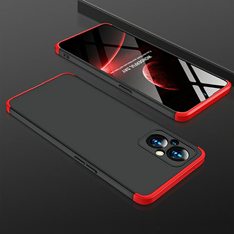 Funda Dura Plastico Rigida Carcasa Mate Frontal y Trasera 360 Grados para Oppo A96 5G Rojo y Negro