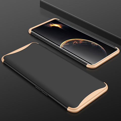 Funda Dura Plastico Rigida Carcasa Mate Frontal y Trasera 360 Grados para Oppo Find X Oro y Negro