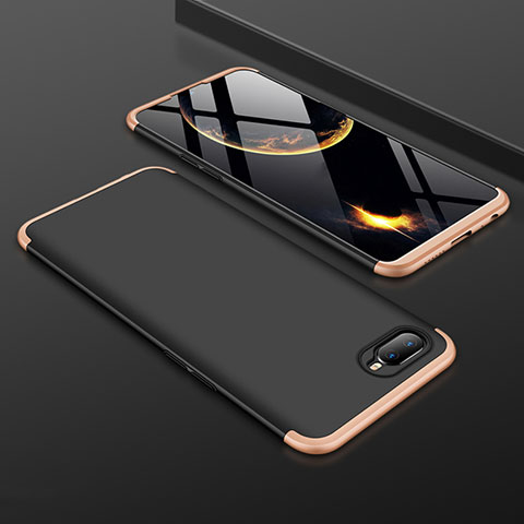 Funda Dura Plastico Rigida Carcasa Mate Frontal y Trasera 360 Grados para Oppo K1 Oro y Negro