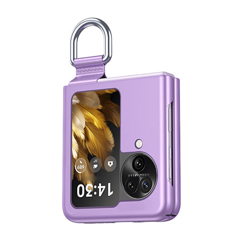 Funda Dura Plastico Rigida Carcasa Mate Frontal y Trasera 360 Grados QH2 para Oppo Find N3 Flip 5G Morado