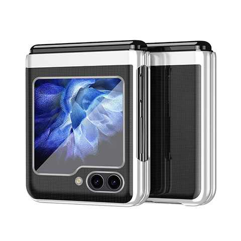 Funda Dura Plastico Rigida Carcasa Mate Frontal y Trasera 360 Grados QH2 para Samsung Galaxy Z Flip5 5G Plata