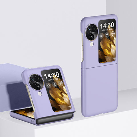 Funda Dura Plastico Rigida Carcasa Mate Frontal y Trasera 360 Grados QH3 para Oppo Find N3 Flip 5G Morado