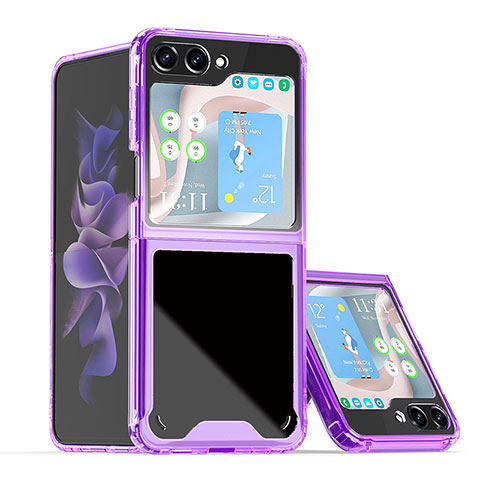 Funda Dura Plastico Rigida Carcasa Mate Frontal y Trasera 360 Grados QW1 para Samsung Galaxy Z Flip5 5G Morado