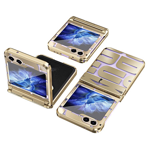 Funda Dura Plastico Rigida Carcasa Mate Frontal y Trasera 360 Grados ZL1 para Samsung Galaxy Z Flip5 5G Oro