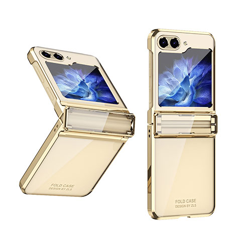 Funda Dura Plastico Rigida Carcasa Mate Frontal y Trasera 360 Grados ZL10 para Samsung Galaxy Z Flip5 5G Oro