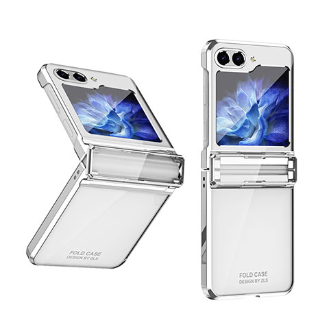 Funda Dura Plastico Rigida Carcasa Mate Frontal y Trasera 360 Grados ZL10 para Samsung Galaxy Z Flip5 5G Plata