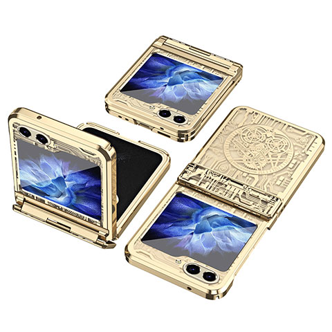 Funda Dura Plastico Rigida Carcasa Mate Frontal y Trasera 360 Grados ZL3 para Samsung Galaxy Z Flip5 5G Oro