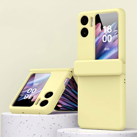 Funda Dura Plastico Rigida Carcasa Mate Frontal y Trasera 360 Grados ZL6 para Oppo Find N2 Flip 5G Amarillo