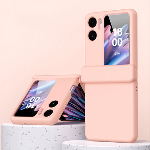 Funda Dura Plastico Rigida Carcasa Mate Frontal y Trasera 360 Grados ZL6 para Oppo Find N2 Flip 5G Oro Rosa