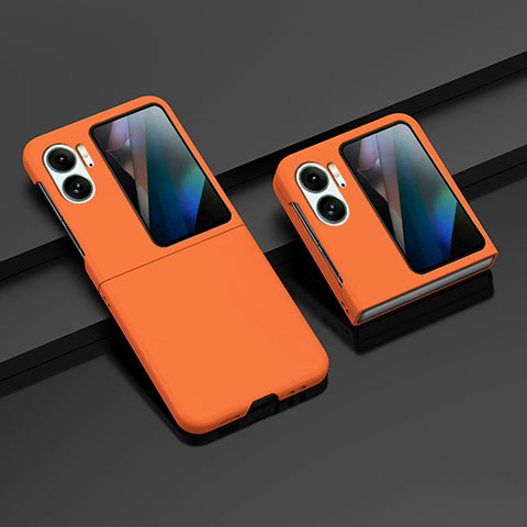 Funda Dura Plastico Rigida Carcasa Mate Frontal y Trasera 360 Grados ZL8 para Oppo Find N2 Flip 5G Naranja