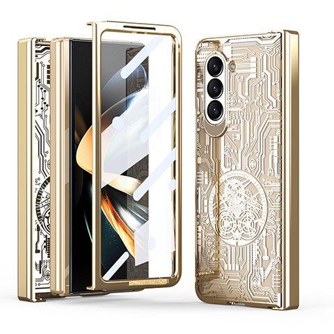 Funda Dura Plastico Rigida Carcasa Mate Frontal y Trasera 360 Grados ZL8 para Samsung Galaxy Z Fold5 5G Oro