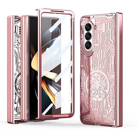 Funda Dura Plastico Rigida Carcasa Mate Frontal y Trasera 360 Grados ZL8 para Samsung Galaxy Z Fold5 5G Oro Rosa