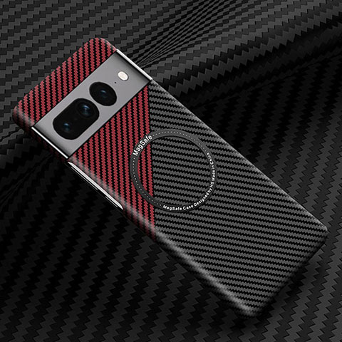 Funda Dura Plastico Rigida Carcasa Mate Twill con Mag-Safe Magnetic para Google Pixel 7 Pro 5G Rojo y Negro