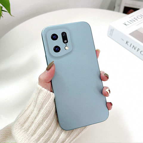 Funda Dura Plastico Rigida Carcasa Mate YK6 para Oppo Find X5 Pro 5G Azul Cielo