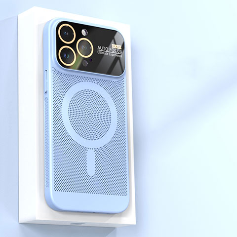 Funda Dura Plastico Rigida Carcasa Perforada con Mag-Safe Magnetic JS1 para Apple iPhone 13 Pro Max Azul Cielo