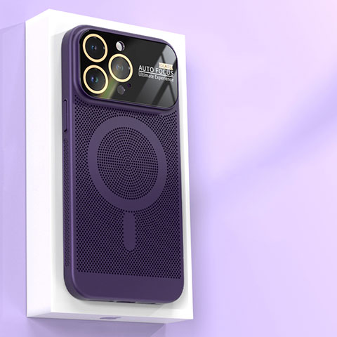 Funda Dura Plastico Rigida Carcasa Perforada con Mag-Safe Magnetic JS1 para Apple iPhone 15 Pro Max Morado