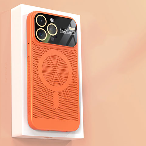 Funda Dura Plastico Rigida Carcasa Perforada con Mag-Safe Magnetic JS1 para Apple iPhone 15 Pro Max Naranja