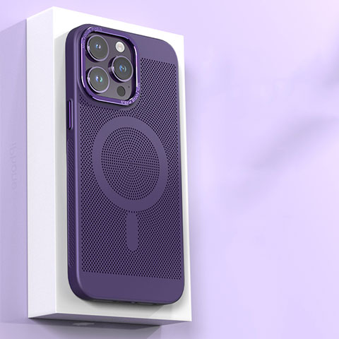 Funda Dura Plastico Rigida Carcasa Perforada con Mag-Safe Magnetic para Apple iPhone 14 Pro Max Morado